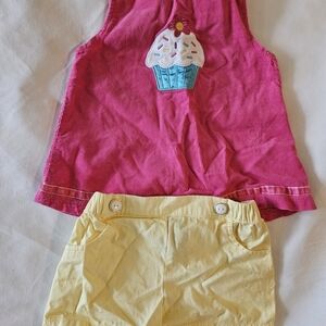 2/$10 Pink Cupcake Tank Top and Yellow Shorts Set